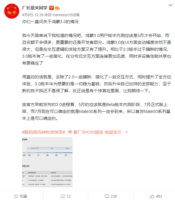 华为Mate 50系列首发 消息称鸿蒙3.0用户版5月内测