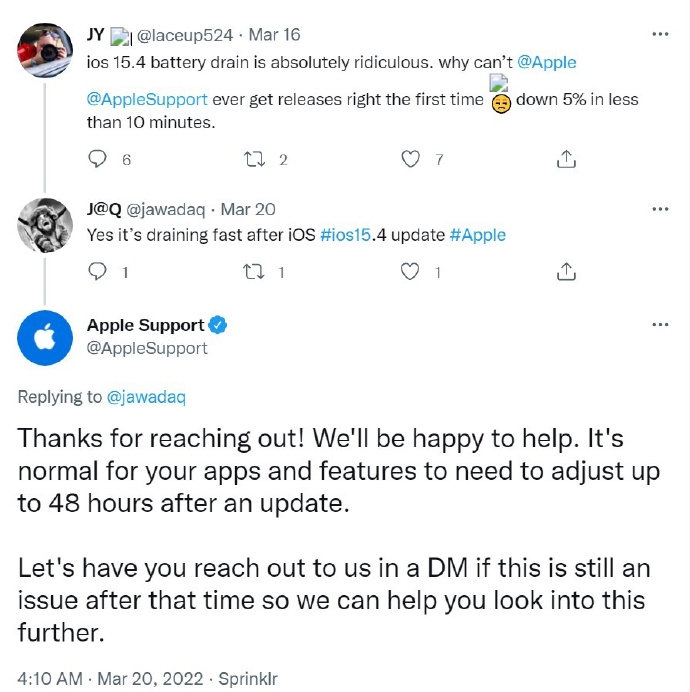 苹果正式回应iOS 15.4系统续航翻车：属正常现象