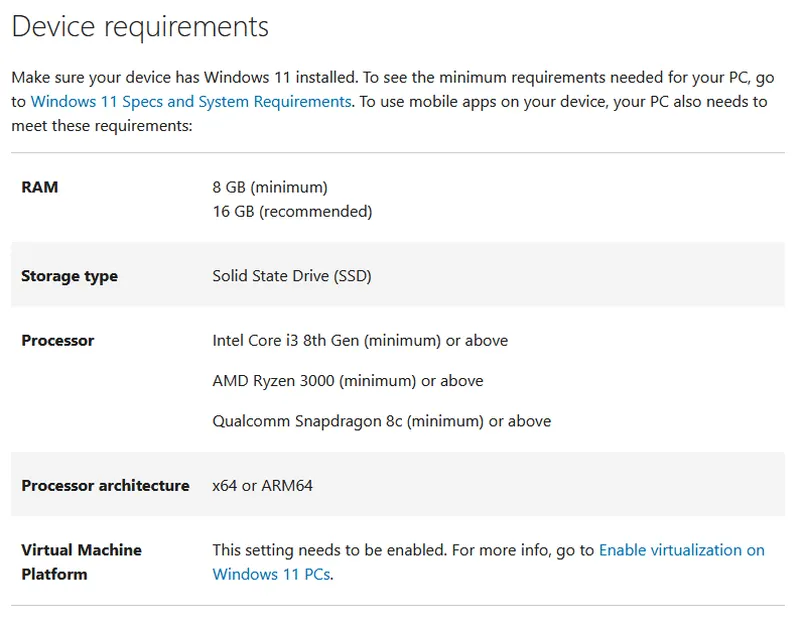 微软公布运行Android应用/游戏的Windows 11设备要求