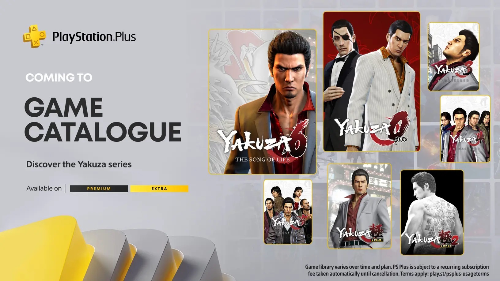 大量的Yakuza来到Playstation Plus Extra和Playstation Plus Premium。