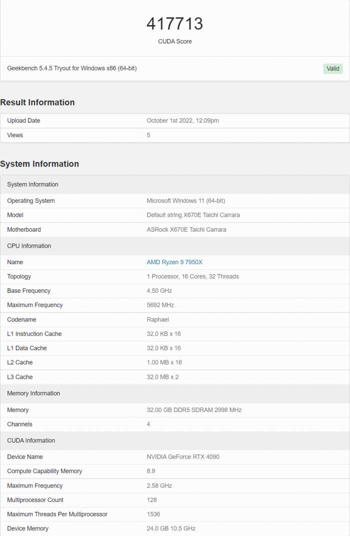 GeForce RTX 4090 CUDA基准测试显示其性能比3090 Ti提高了60%