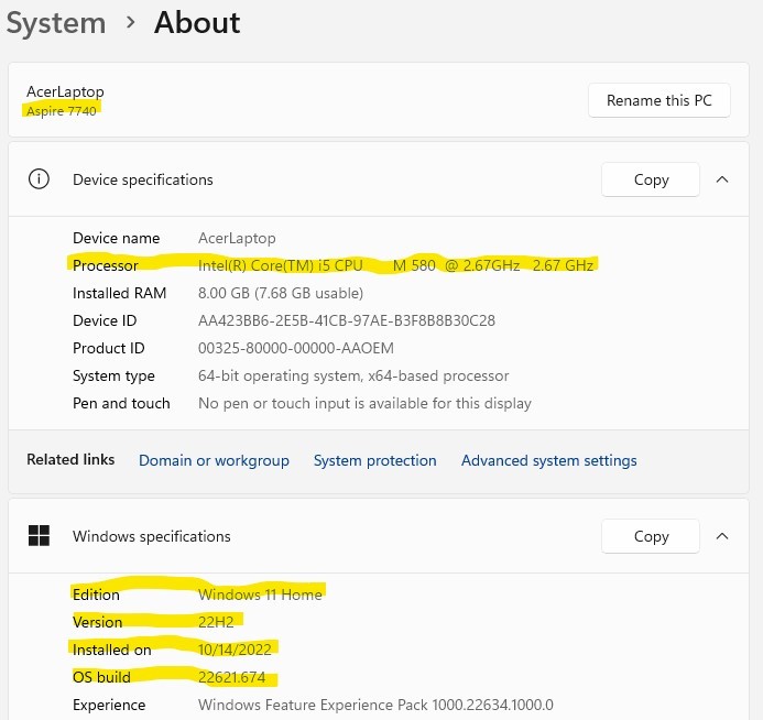 用户确认Windows 11 22H2可在12年前的Core i5-580M上正常运行