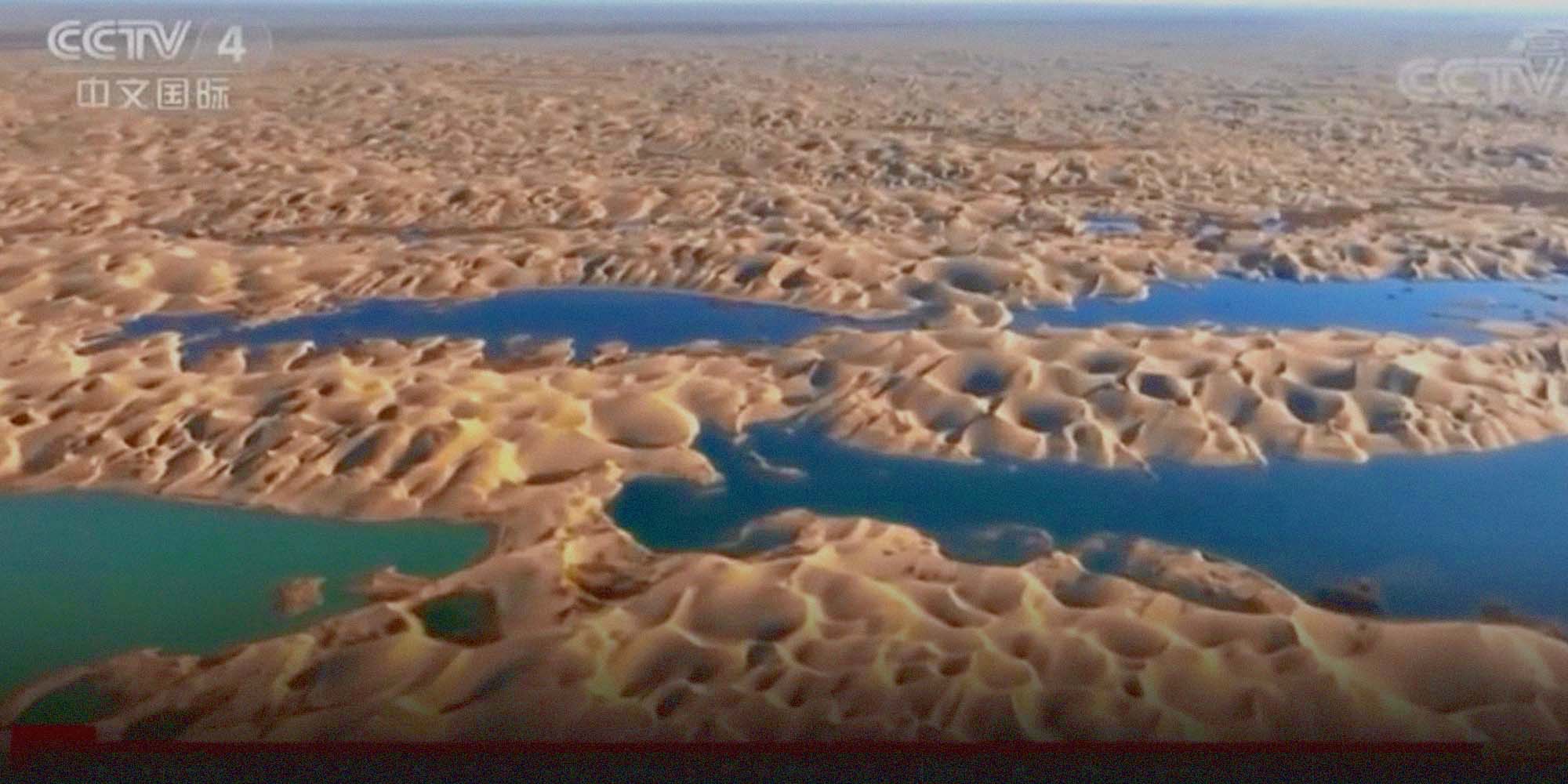 Flood Water Forms Rare Lakes in China’s Largest Desert