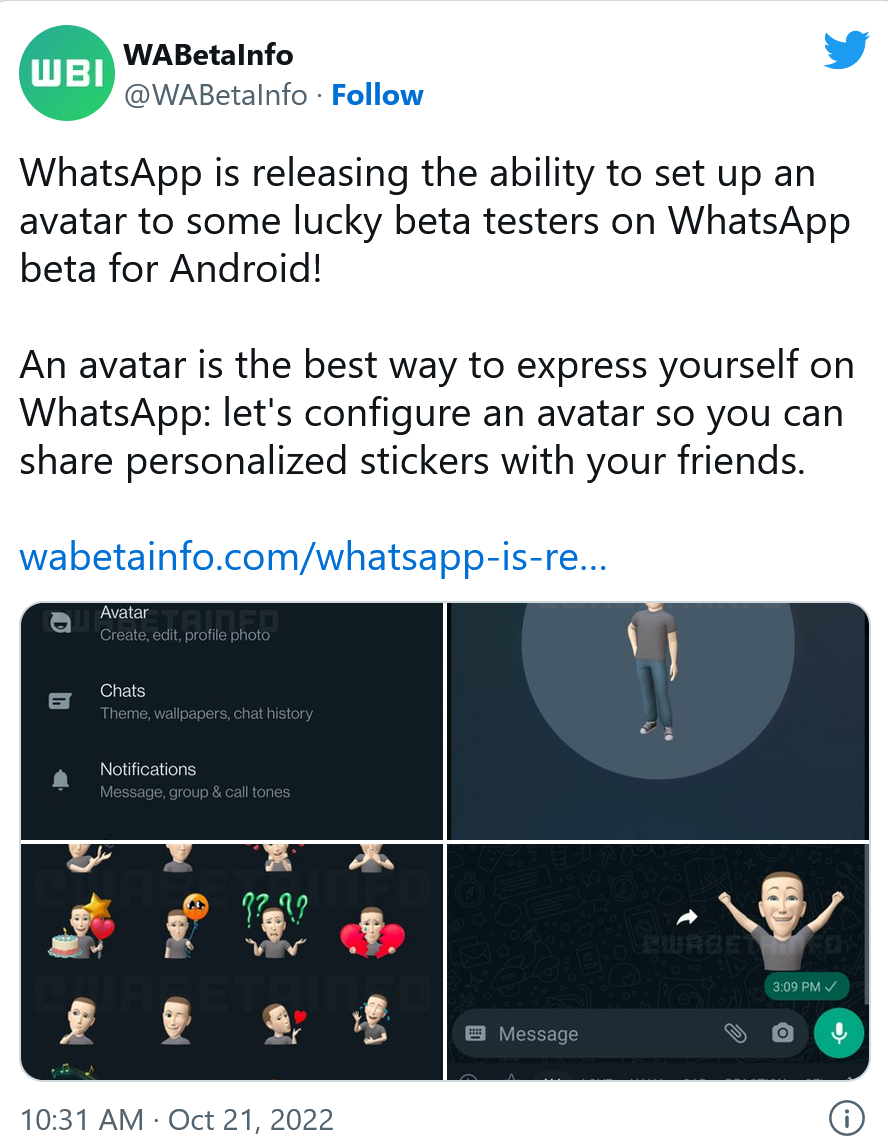 WhatsApp正在获得Facebook的Bitmoji风格头像