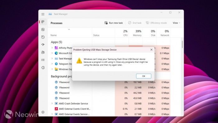 Windows 11 22H2新bug在打开任务管理器时会阻止”安全弹出”存储媒介