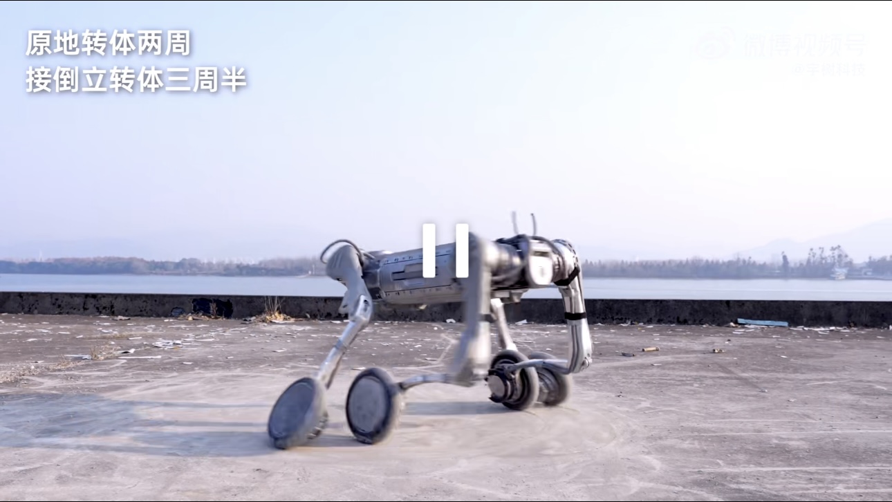 Unitree B2-W robot dog shows off human carrying, flips, and off-road skills