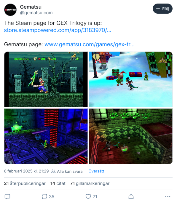 Gex Trilogy 現在可以在 Steam 上加入願望單。